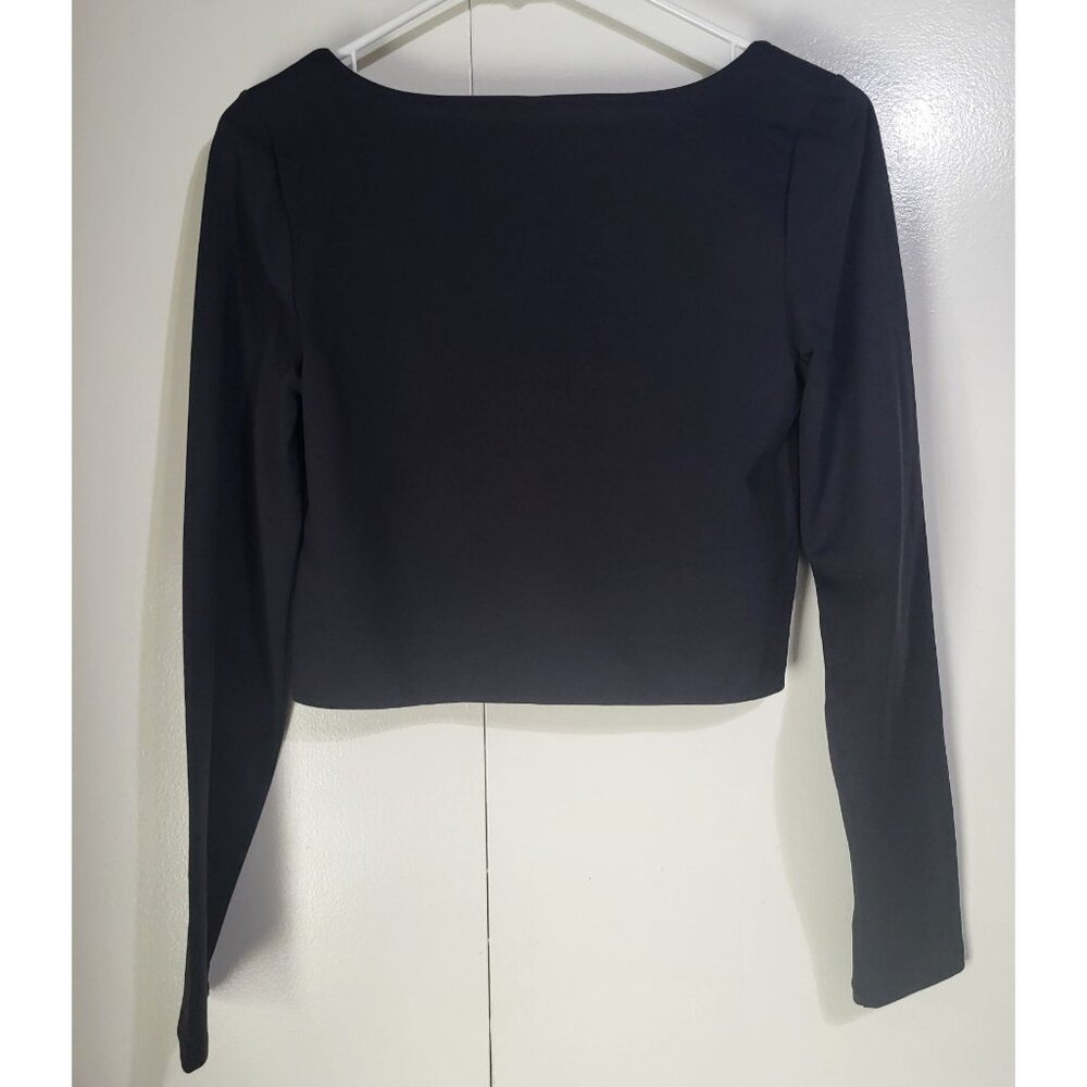 Babaton Contour Women's LG Black Ruched Long Sleeve Crop Top Aritzia Minimalist - Picture 2 of 8